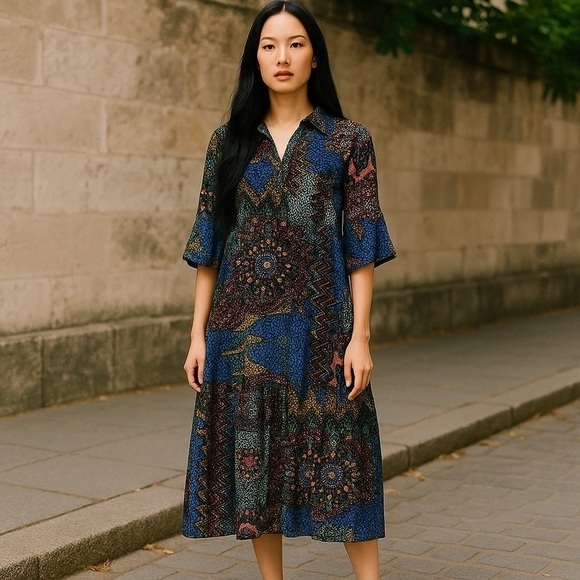 New ▶️ Johnny Was ◀️ Colorful Nash Midi Burnout Dress